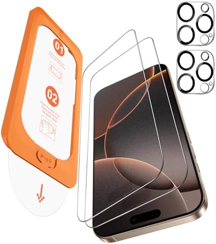 OMOTON 2+2 Pack Matte Glass Screen Protector for iPhone 16 Pro Max, [Auto-alignment, auto-dust removal], Anti-Glare & Anti-Fingerprint Case Friendly Tempered Glass Film, Bubble Free, Smooth as Silk