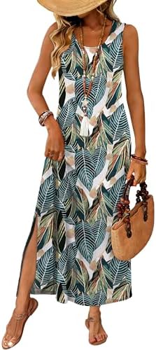 WIHOLL Maxi Dress Summer Dresses 2026 Beach Vacation Clothes Sleeveless Sundresses with Pockets Boho S-3XL