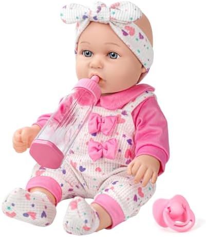 XFEYUE 12" Baby Doll with Pink Bowknot Clothing Set,12 Inch Realistic Baby Dolls with Clothes and Accessories,Pacifier Bottle Toy Pretend Play Collection for 3+ Child Girls Gifts