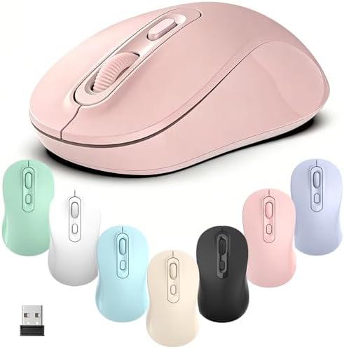 Wireless Mouse, 2026 New Model, Silent Click Ergonomic Design, Portable, 4 Buttons, Adjustable DPI (800/1200/1600), for Laptop/PC/Office (Pink)