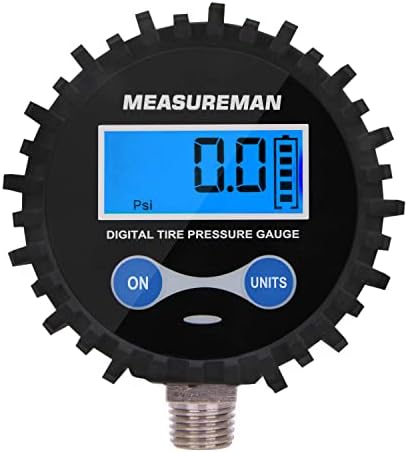 MEASUREMAN 2-1/2" Dial Size Digital Air Pressure Gauge with 1/4'' NPT Bottom Connector and Protective Boot, 0-200psi, Accuracy 1%, Battery Powered with LED Light