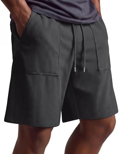 August Alley Men's Bermuda Corduroy Shorts Wide Leg Beach Elastic Waist Drawstring Casual Summer 10 Inch Shorts with Pockets