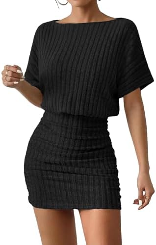 AUXDIO Women Summer Casual Dress 2026 Short Sleeve Sexy Ribbed Knit Party Club Mini Dress