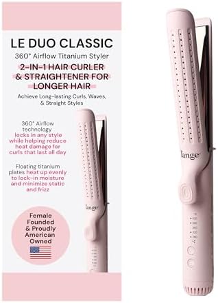 L'ANGE HAIR Le Duo Grande 360° Airflow 2 in 1 Straightener and Curler | 1 Inch Curling Wand & Titanium Flat Iron with 5.3" Plates | Hair Straightener & Curler for Long Hair (Blush)