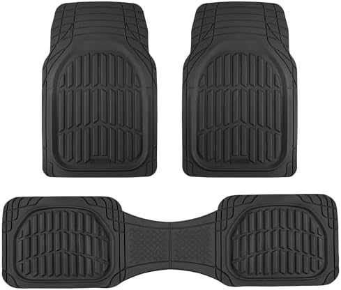 Motor Trend FlexTough LITE Rubber Car Mats Full Set - All Weather Floor Mats for Trucks, Cars & SUVs - Automotive Waterproof Black Car Floor Mats for Cars Interior Accessories Universal Trim-to-Fit