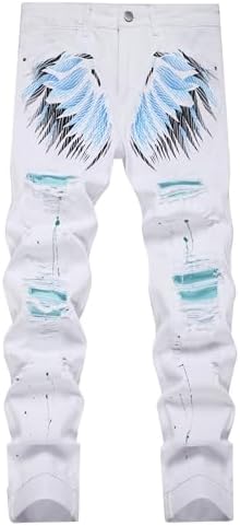 Men's Slim-fit Stretch Denim Jeans Featuring a Ripped Stretch Regular Pants