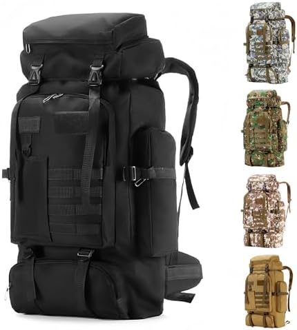 Hiking Backpack Tactical Backpack for Men Women, 80L Military Backpack Rucksack Waterproof Large Travel Camping Backpack for Men, Molle Rucksack Outdoor Sport Travel Cycling Daypack (Black)