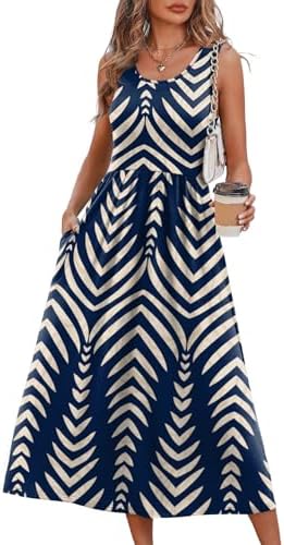 WIHOLL Summer Dresses for Women Flowy Casual Midi Dress Beach Vacation Sundresses with Pockets
