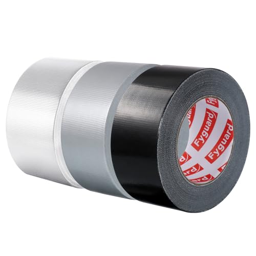 3 Pack Duct Heavy Tape, 1.89 Inch x 60 Yard Total Waterproof Duct Tape for Indoor Outdoor Repair Fixing Reinforcement(Black, White, Silver)