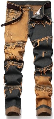 Men's Ripped Jeans Regular Fit Distressed Slim Straight Leg Stacked Biker Fashion Comfort Denim Pants