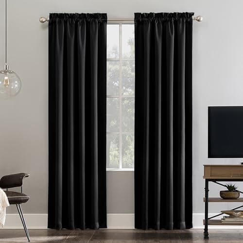Sun Zero Oslo Theater Grade Extreme 100% Total Blackout Rod Pocket Curtain Panel, Black, 52" W x 108" L (1 Panel)