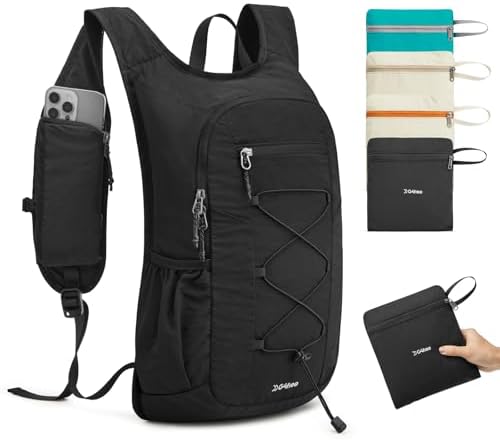 G4Free 20L Hiking Backpack Lightweight Daypack with Phone Pocket Small Packable Foldable Hiking Bag for Women Men, Black