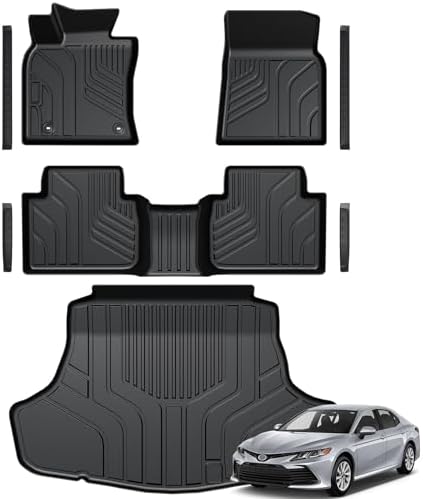 Floor Mats for Toyota Camry 2018-2024, All Weather Floor Mats Trunk Cargo Liner and Door Sill Guards Accessories, Full Coverage Set (Not fit AWD or Hybrid Models)