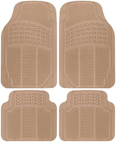 BDK ProLiner Floor Mats for Cars Trucks SUV, 4-Piece All-Weather Car Mats with Universal Fit Design, Durable Car Floor Mat with Capture Ridges, Waterproof Rubber Floor Mat for Cars (Beige)