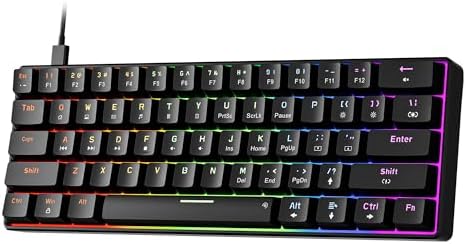 Newmen GM611 Mechanical Keyboard,Rainbow LED Backlit Gaming Wired Keyboards Compact Mini 61 Keys Portable 60 Percent Mechanical Keyboard with Black Keycaps,for Windows Laptop PC Linear Red Switches