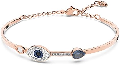 Swarovski Women's Symbolica Evil Eye Bangle Bracelet, Blue Crystal, Mixed Metal Finish, Medium