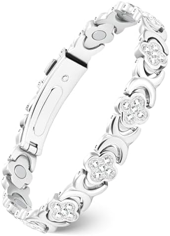 Feraco Pure Copper Bracelets for Women, Ultra Strength Magnetic Therapy Bracelet for Pain Relief with Neodymium Magnets & Sparkling Cubic Zirconia, Adjustable, Infinite Clover Jewelry