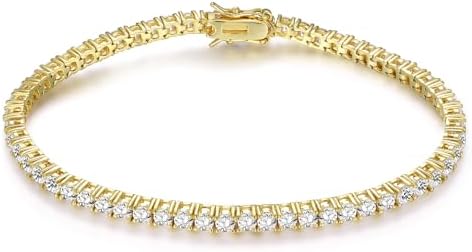 Gemsme 3mm Tennis Bracelet for Women Men, 18K Gold Plated Cubic Zirconia Tennis Bracelet, Classic CZ Bracelet Jewelry for Daily Wear Party Wedding, 7.5 Inch