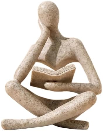 UTTCMK Bookshelf Decor Thinker Statue - Abstract Art Reading Thinker Sculpture Figurine Aesthetic, Modern Home Decoration for Living Room Office Shelves Coffee Table Desk Decor(Beige)