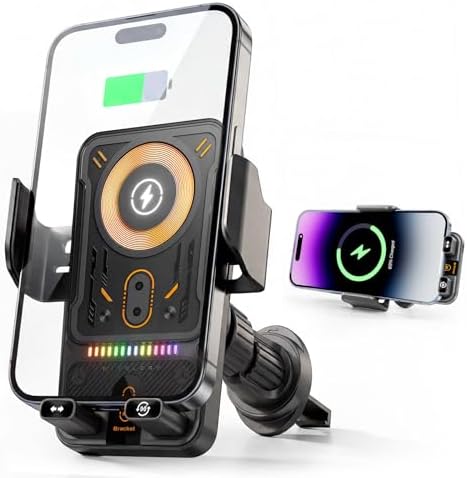 Phone Holders for Car, Cell Phone Mount 15W Wireless Car Charger with Induction Opening and Closing Air Vent Phone Stand with Smart Screen Rotation for Car Truck Accessories iPhone Samsung
