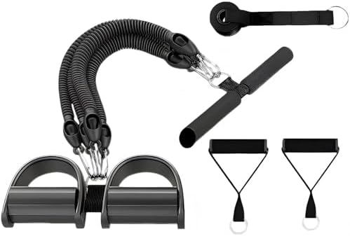 100LB Heavy Duty 4 Tube Elastic Foot Pull Rope Resistance Bands Set, Home Gym Full Body Workout Equipment with Non-Slip Handles & Foot Straps for Abdominal Training, Leg & Arm Exercise