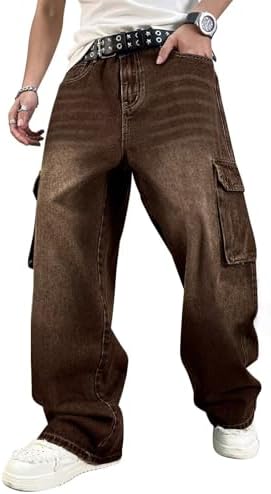 HUNGSON Mens Baggy Cargo Jeans for Men Women Y2k Skater Vintage Plain Pants Casual Wide Leg Jeans Loose Fit Denim Jeans