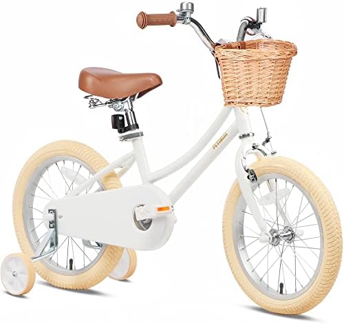 Petimini Vintage Kids Bike for Girls, 12–20 Inch Classic Bicycle with Wicker Basket & Bell, High Tensile Steel Frame, Training Wheels (12–18”), 85% Pre-Assembled, Retro Bike for Outdoor Riding