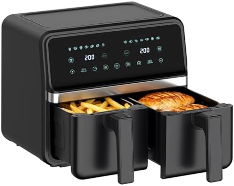 4QT+4QT Dual Basket Air Fryer - Digital Touchscreen, Smart Sync Finish,Auto Shutoff, 2 Independent Nonstick Dishwasher-Safe Frying Baskets - 8 Quart Digital Double Air Fryer