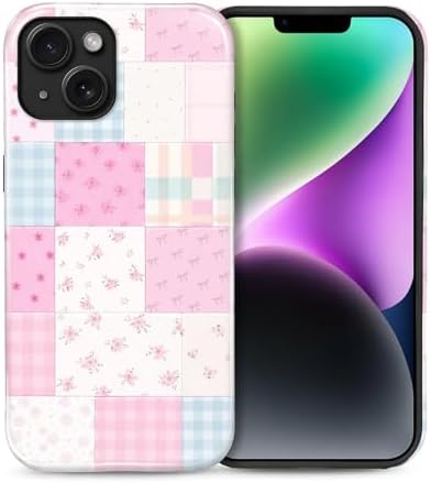 Case Designed for iPhone 13 14, Hybrid 2-Layer Case, Military-Grade Protection Durable Shockproof Anti-Scratch Phone Case, Pink Floral Patchwork