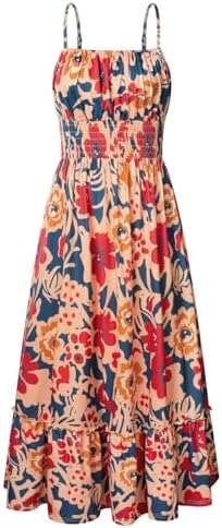 GRACE KARIN Summer Dresses for Women 2026 Vacation,Smocked Floral Maxi Dress,Boho Beach Sundress with Pocket Fashion Clothing