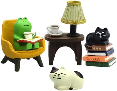 RAQWI Cute Mini Frog and Cat Figurine for Office, Home Decoration Perfect Cute Frog and Cat Gift