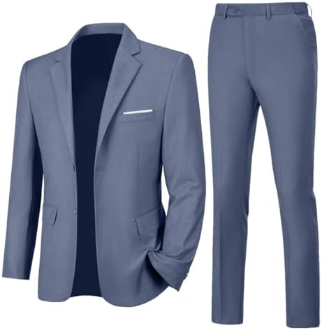 Mens 2 Piece Slim Fit Suit Two Button Formal Solid Suit Jacket Pants Set Wedding Work Prom Tuxedo Men