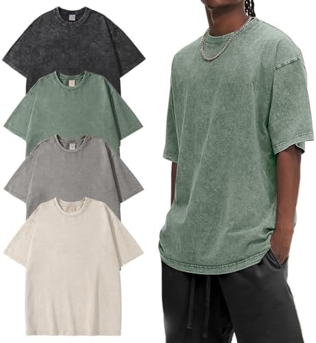Eiscntd Men's Oversized T-Shirts Heavyweight Cotton Vintage Washed Loose Fit Unisex Baggy Tee Shirts