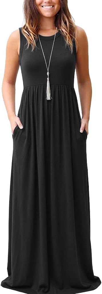 AYIFU Women's Summer Sleeveless Loose Maxi Dress Casual Long Dresses with Pockets