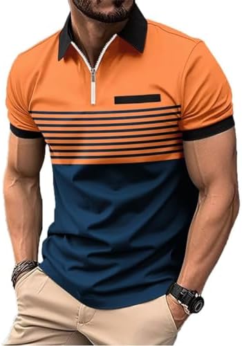Men's Polo Shirts Short Sleeve Casual Polo T Shirt Color Block Slim Fit Golf Shirts with Pocket
