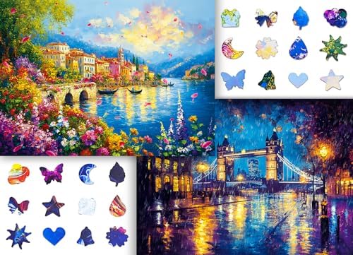 Puzzles for Adults 1000 Pieces, 2 Pack Unique Jigsaw Puzzle for Adults, Garden Town and Darkness Theme, Idea Family Games, Challenging Puzzles for Game Night