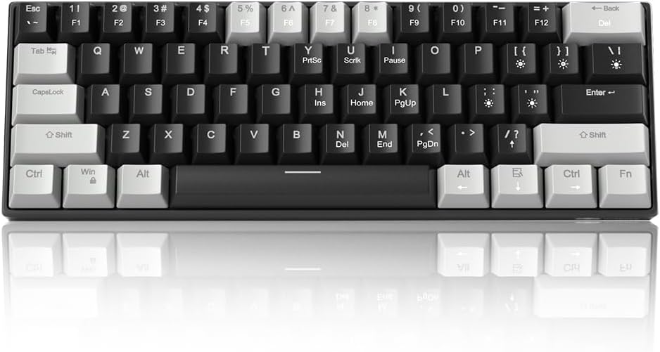 Camiysn 60% Mechanical Gaming Keyboard,Mixed Color Keycaps Gaming Keyboard with Linear Red Switches, Detachable Type-C Cable Mini Keyboard with Blue LED Light for PC\/Laptop