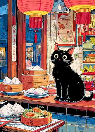 Bao & Whiskers - 1000 Piece Jigsaw Puzzle for Adults | Whimsical Cat and Dim Sum Artwork | Unique Gift for Puzzle Lovers and Foodies