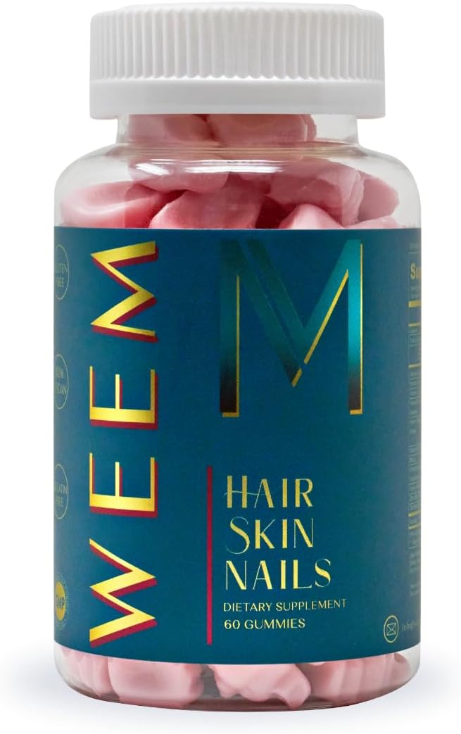 WEEM Hair Skin and Nails Gummies - Supports Healthy Hair - Vegan biotin Vitamins for Women &amp; Men Supports Faster Hair Growth, Stronger Nails, Healthy Skin, Extra Strength (1)