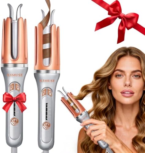 KIMUSE Automatic Rotating Curling Iron, 1.25 Inch - 4 Temp, Fast Heating, 2-Way Rotation, Anti-Scald & Tangle-Free, 30Min Auto Shut-Off, Dual Voltage for Travel, for All Hair Types & Beginners