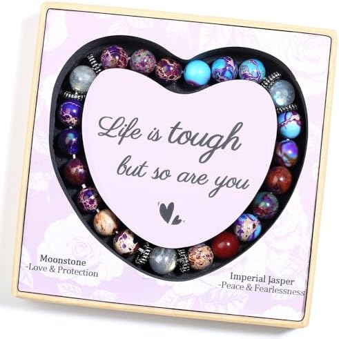 MAIBAOTA Mothers Day Birthday Gifts for Mom/Auntie/Sister/Daughter/Grandma/Best Friend Natural Moonstone Bracelet 8 mm Stretch Bracelets Mom Jewelry Gifts for Women