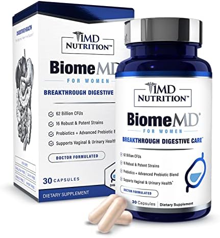 1MD Nutrition BiomeMD Probiotics for Women - Daily Prebiotics and Probiotics for Women - More Than 60 Billion CFUs, 15 Strains - Womens Probiotic to Support Urinary & Vaginal Health - 30 Capsules