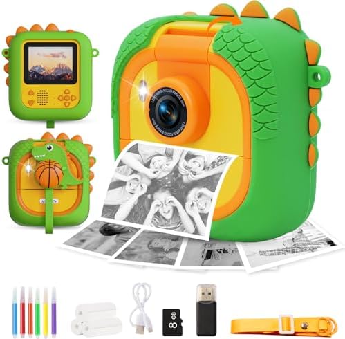Kids Camera Instant Print for Girls Boys,1080P HD Flip Lens Selfie Digital Camera with Print Paper for 3-12 Year Old Toddler,Ideas Birthday Toys for Children, M2