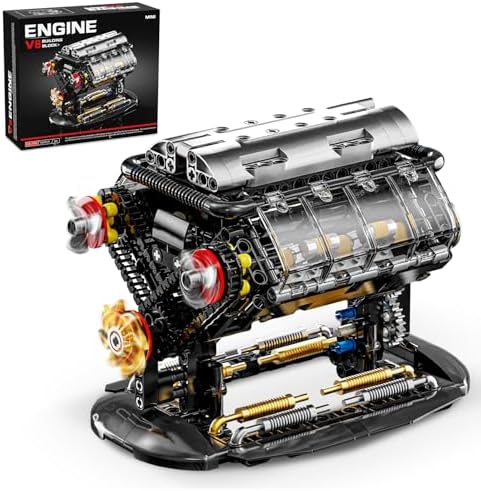 V8 Engine Building Blocks Sets, Mini V8 Engine Model Kit That Runs with Manual Joystick, Compatible with Lego Adults, STEM Physical Science Experiment Toy for Teens Boys 14+ (502 PCS)