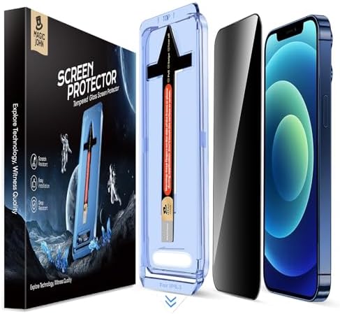 MAGIC JOHN 2 Pack for iPhone 12/12 Pro 6.1 inch Privacy Glass Screen Protector, Auto Dust-Elimination Installation, Bubble Free, Easy Installation