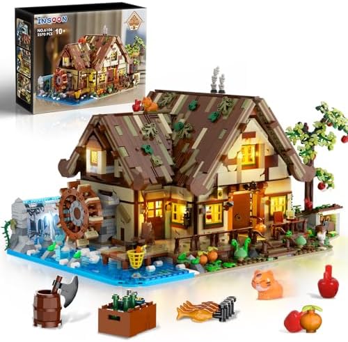 INSOON Wood Cabin Building Set with Light, 2570 PCS Wooden Forest House Mini Building Block with Animals, Office Home Decor, Big House Construction Model Toy for Adults Teens Kids Boys Girls 10-12+