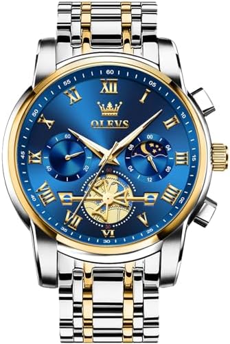 OLEVS Watches Men Waterproof Luxury Big Face Mens Watch Stainless Steel Quartz Analog Dress Watches for Men Luminous Multifunction Man Watch Relojes De Hombre