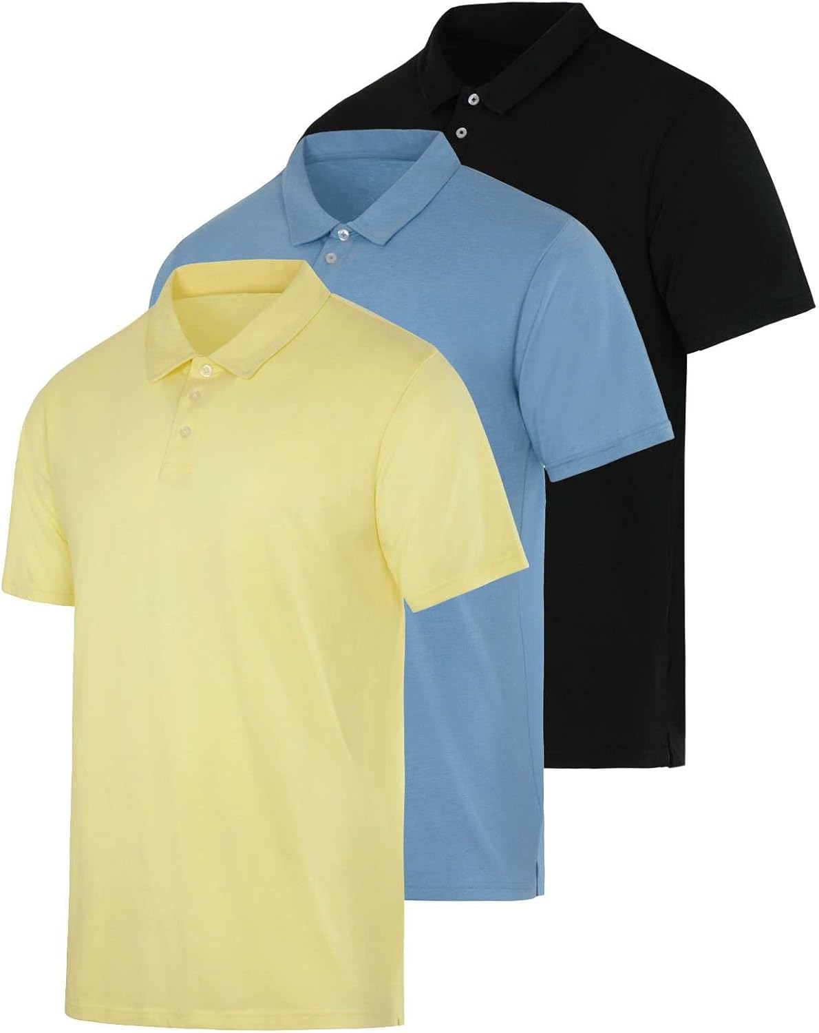 Real Essentials 3 Pack: Men's Casual Jersey Cotton Short Sleeve Quick Dry Breathable Polo Shirt - (Available in Big &amp; Tall)