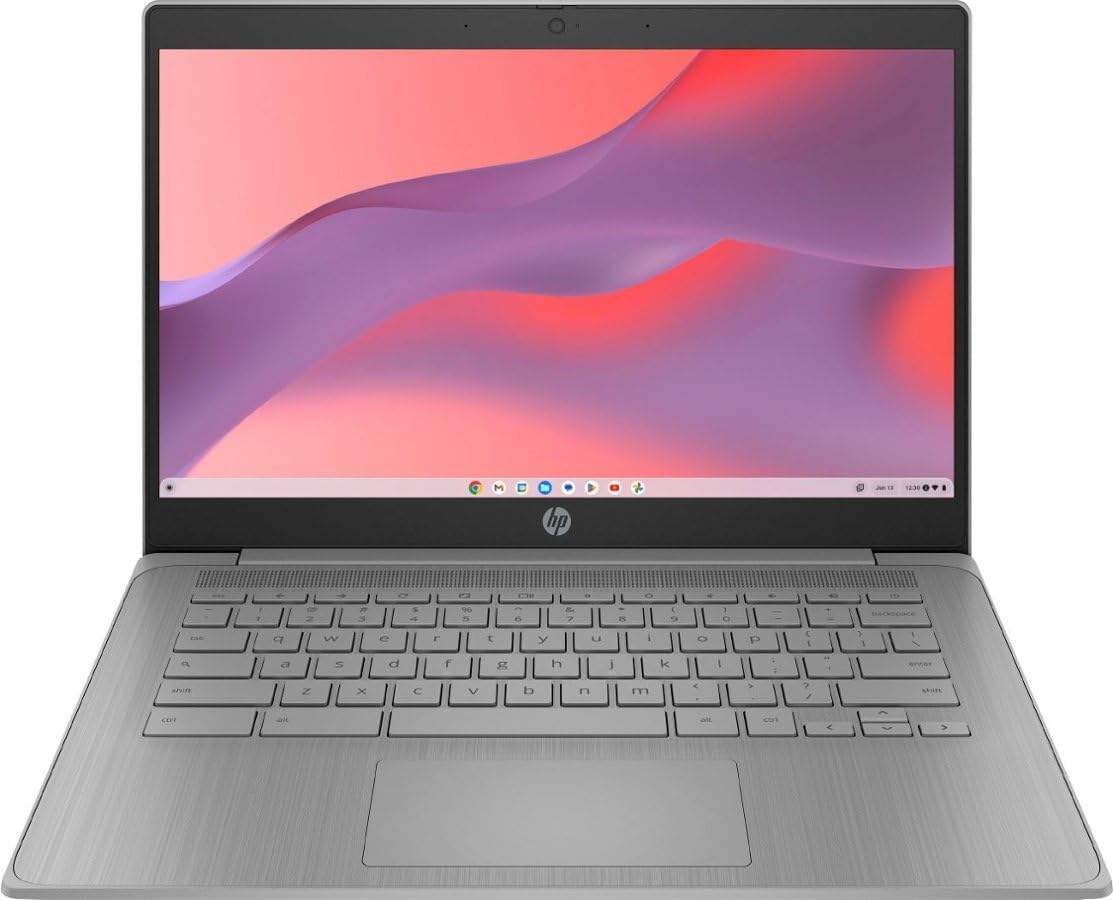 HP 2023 Chromebook Laptop, 14 Inch Display, Intel Celeron N4120 Processor, 4GB RAM, 64GB eMMC, Intel UHD Graphics 600, WiFi, Bluetooth, Chrome OS, Modern Gray