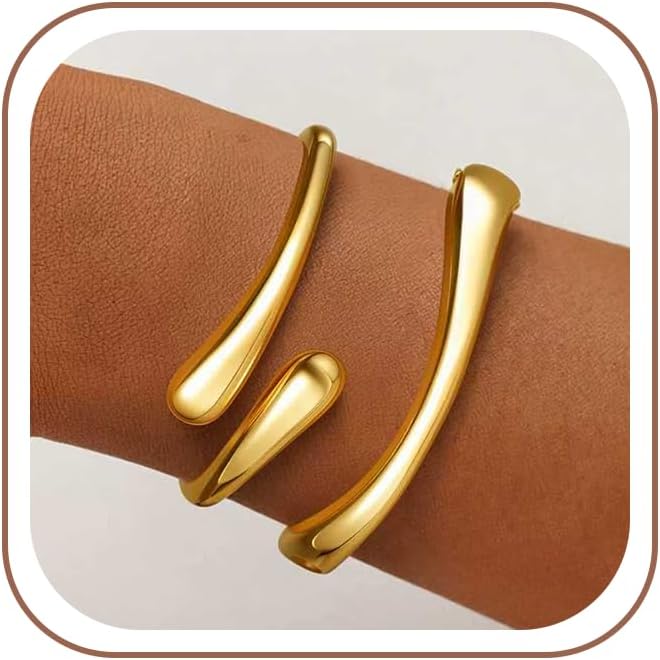 Decholly Gold Bracelets for Women Trendy, 18K Gold Plated Bangle Bracelet Set Chunky Twist Cuff Gold Bracelet Non Tarnish Waterproof Jewelry Gifts for Women
